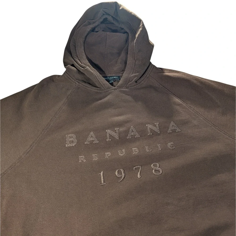 Banana Republic Hooded Sweatshirt Pockets‎ Brown Textured Logo Mens Large